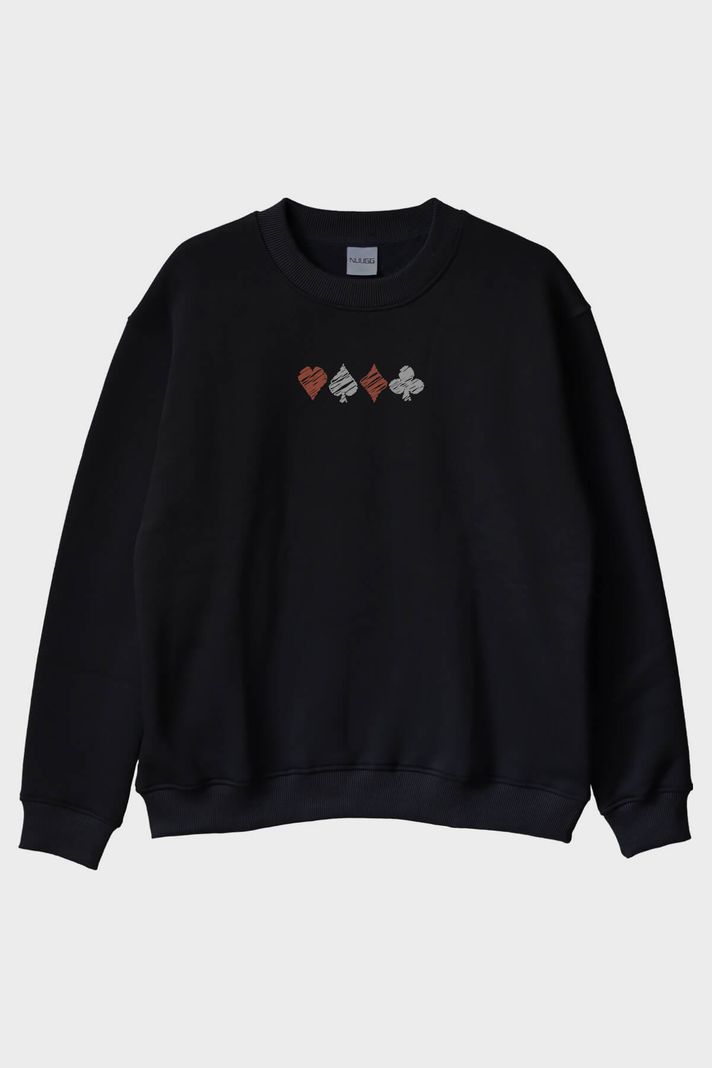 Kart Sembolleri Siyah Bisiklet Yaka Sweatshirt
