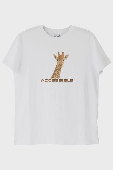 Accessible Zürafa İllüstrasyonlu Baskılı Beyaz Tişört