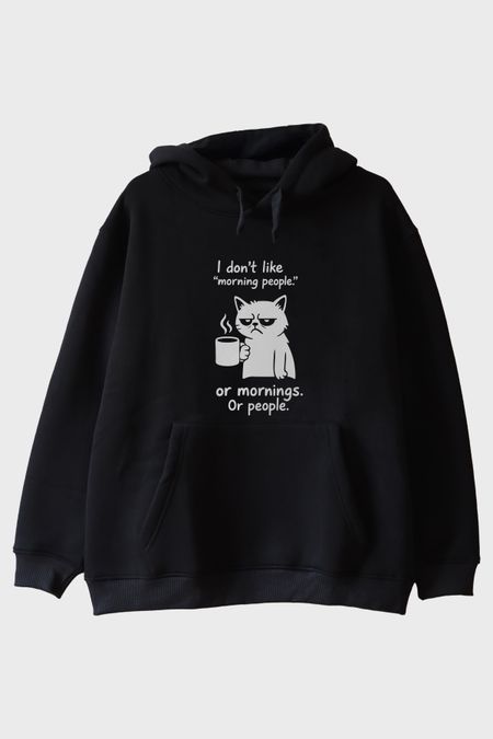 I Don't Like Morning People Kedi Siyah Hoodie