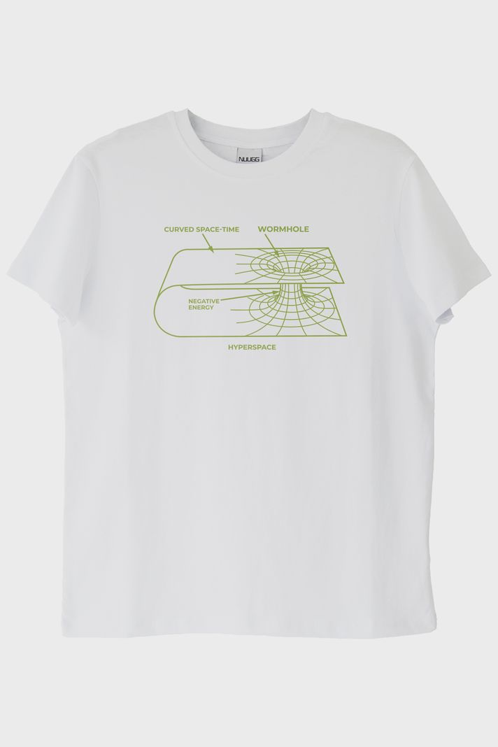Curved Space-Time Baskılı Solucan Deliği Beyaz Tişört