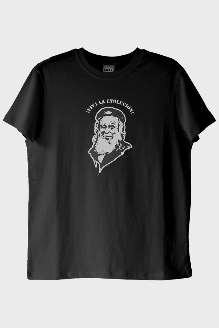¡Viva la Evolución! Baskılı Bilim Temalı Siyah Tişört