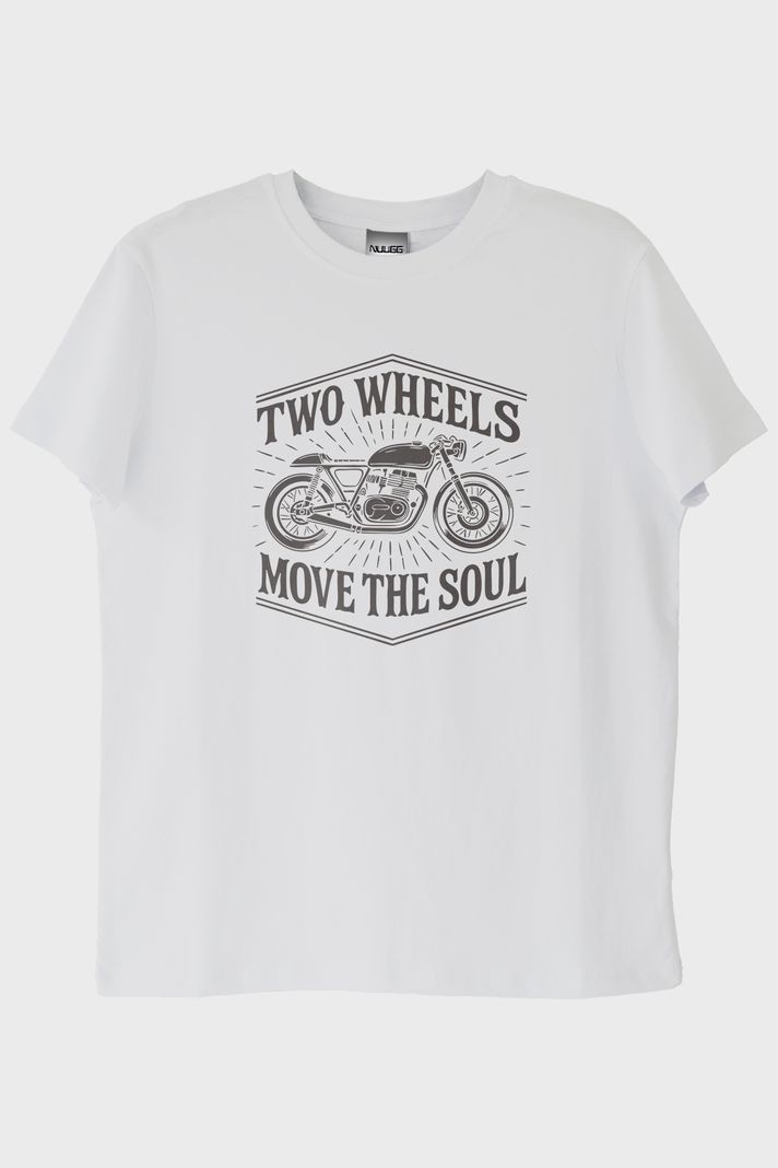 Two Wheels Move the Soul Motosiklet Tasarımlı Beyaz Tişört