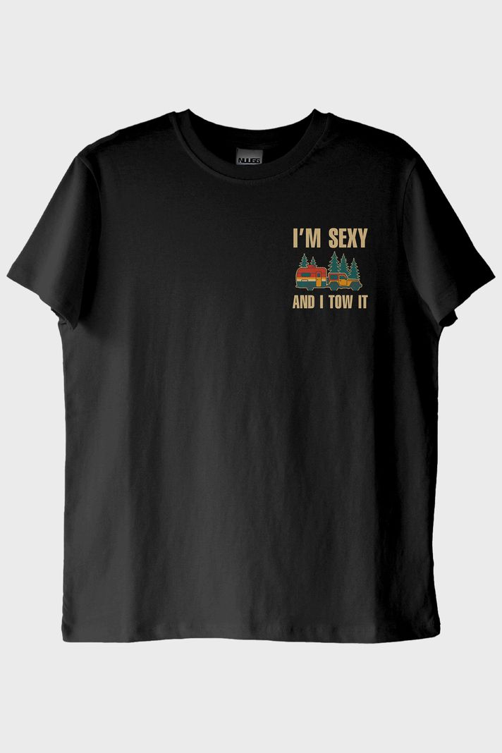 I'M SEXY AND I TOW IT Karavan Baskılı Siyah Tişört