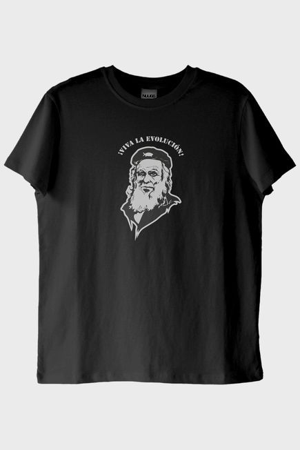 ¡Viva la Evolución! Baskılı Bilim Temalı Siyah Tişört