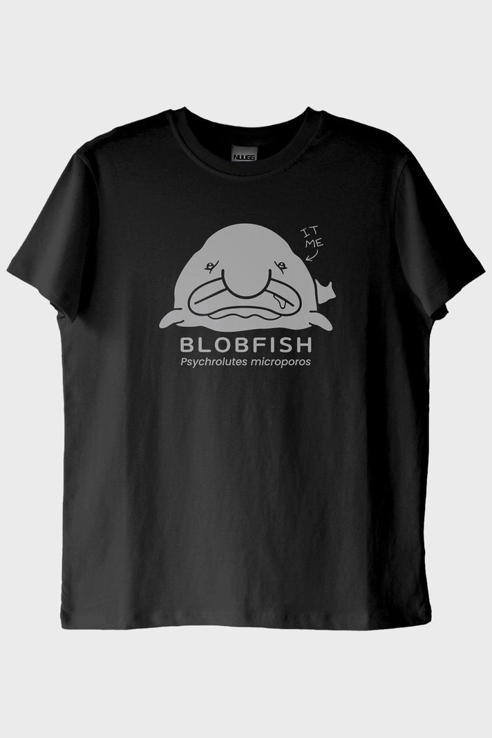 IT ME Baskılı Blobfish Tasarım Siyah Tişört