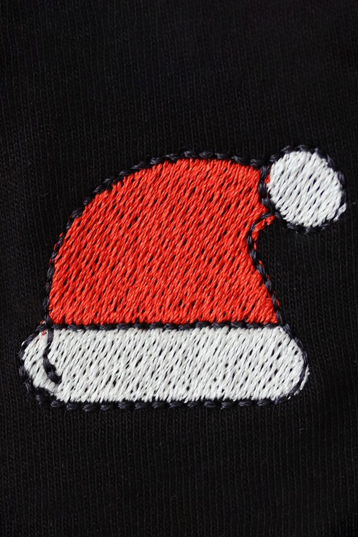 Noel Şapka Baskılı Siyah Bisiklet Yaka Sweatshirt